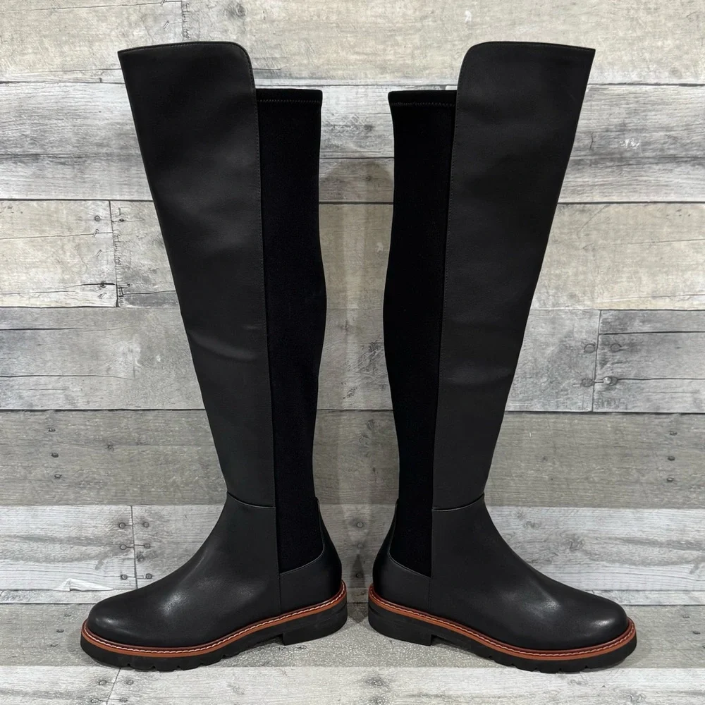 Stuart Weitzman Adrina City OTK Boots In Black Leather/Stretch - Sz - 5B